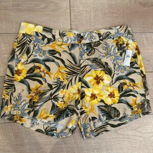 OLD NAVY WOMENS EVERYDAY SHORTS MID RISE NEW SIE 12 YELLOW FLORAL PRINT